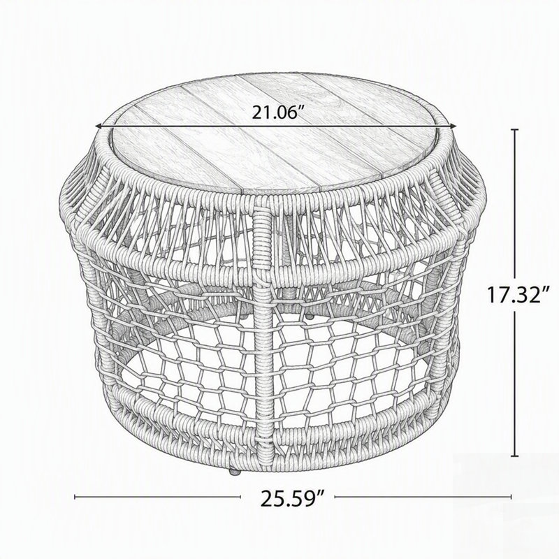 Table d'appoint ronde en bois d'acacia avec structure en corde tressée beige pâle, aucun assemblage requis, table d'appoint résistante aux intempéries pour patio et salon