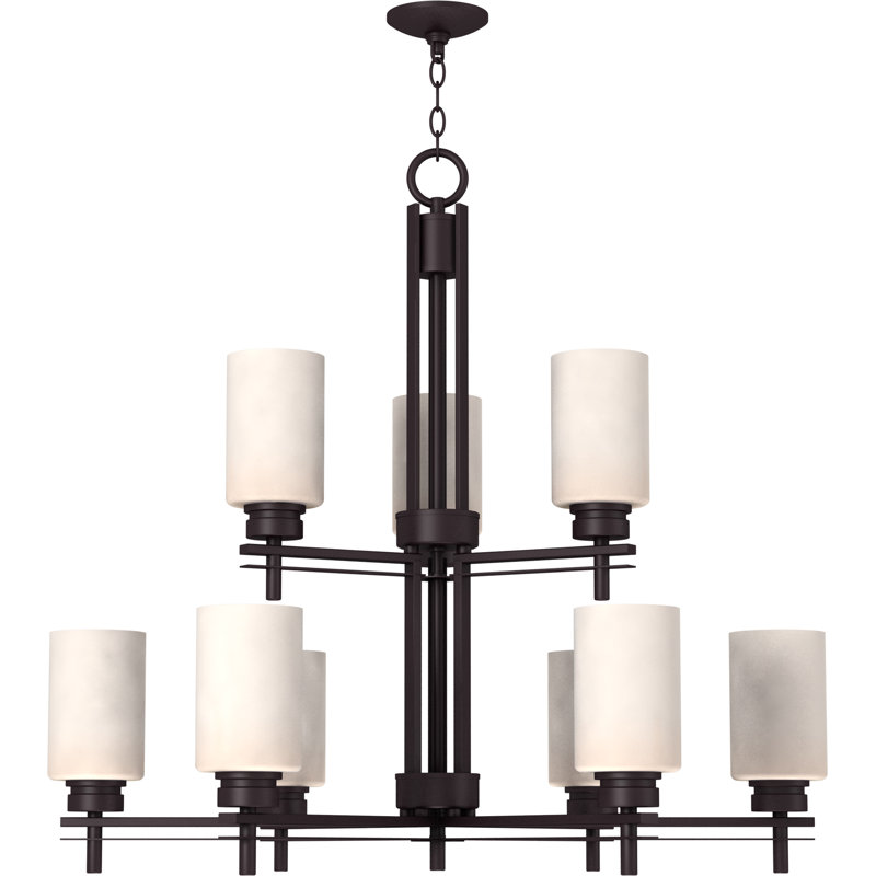  Lustre suspendu 9 lumières Carena, Blanc cassé, Bronze antique