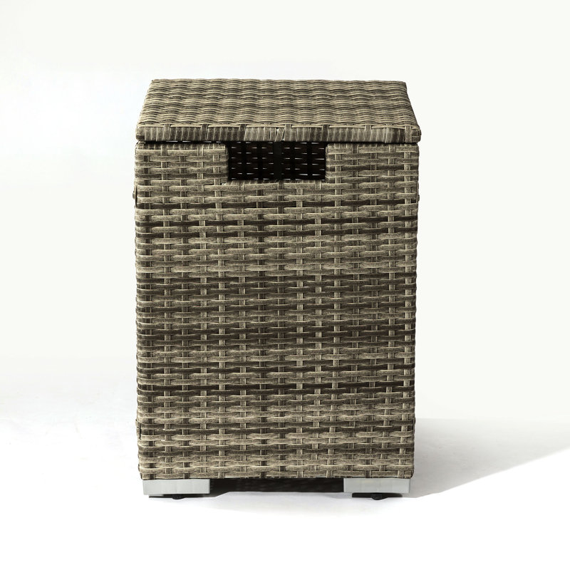 Beige Rattan and Steel Rectangular Propane Fire Pit Table