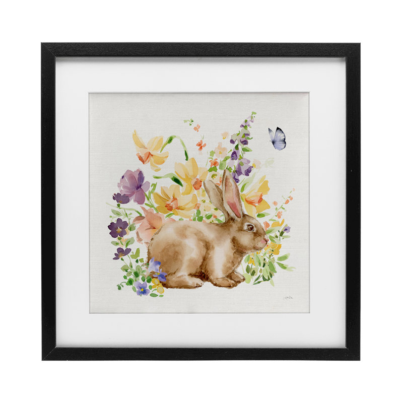 «Spring Celebration Bunny», reproduction sous verre encadrée, design par Katrina Pete, H 13 po x l 13 po, Cadre noir minuit