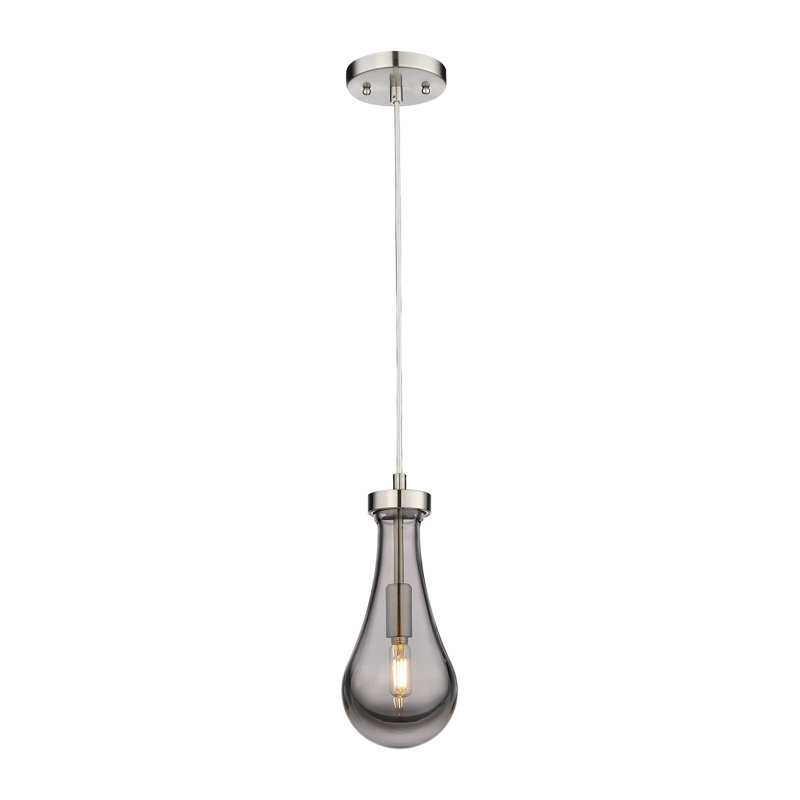 Luminaire suspendu à 1 lumière Owego, H 12,13 po x l 5,13 po x P 5,13 po, Plaqué couleur fumée, Nickel satiné