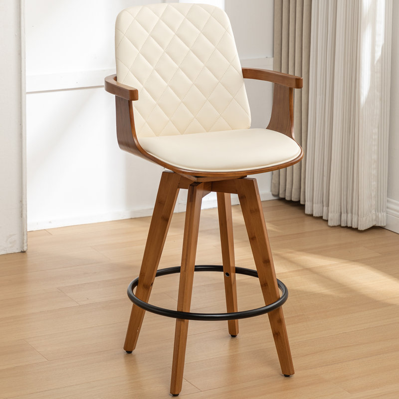 Swivel Upholstered Counter Stool, Beige, Bar Stool (77.1cm Seat Height)