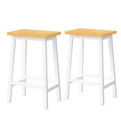 De 2 tabourets de salle à manger en bois massif de 25,6 po de hauteur, blanc, avec repose-pieds pour la cuisine