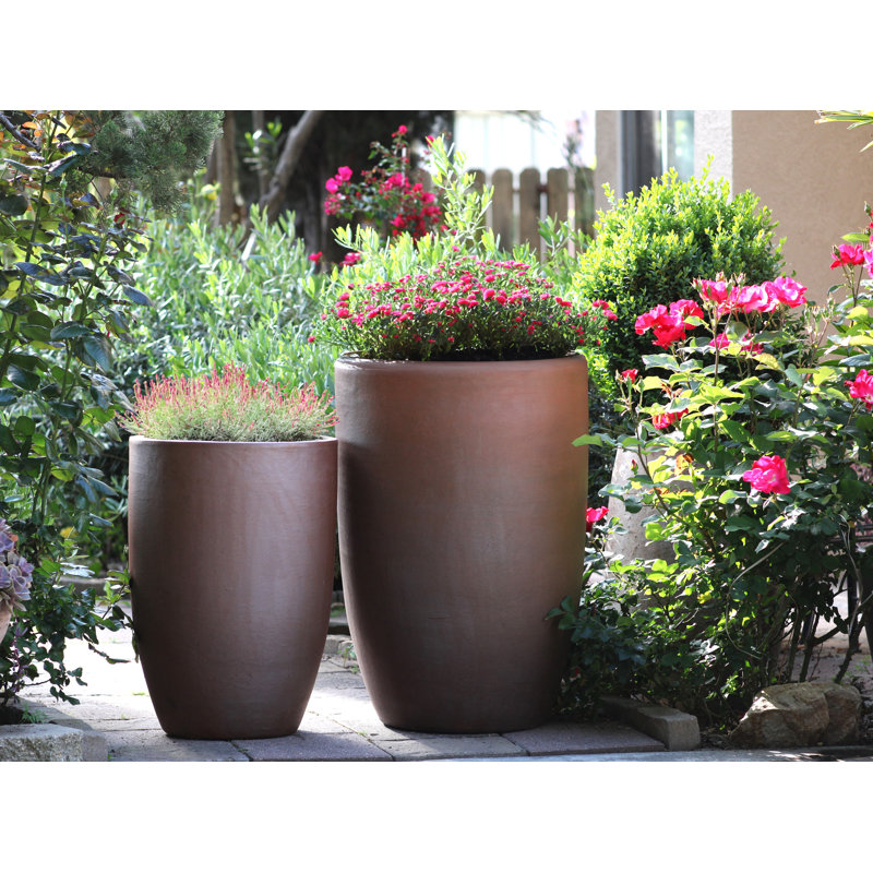 Jardinières hautes en forme de tonneau - Terre cuite, lot de 2 - Intérieur/Extérieur, Ensemble de 2