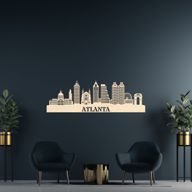 Décoration murale en bois Atlanta City Skyline, Naturel, H 14 po x l 46 po x P 0,25 po