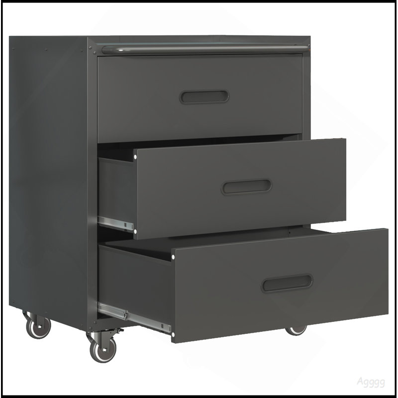 Armoire de rangement robuste en métal avec roues - Armoire à outils à 3 tiroirs pour solutions de rangement de garage, de bureau et de maison, noir / gris