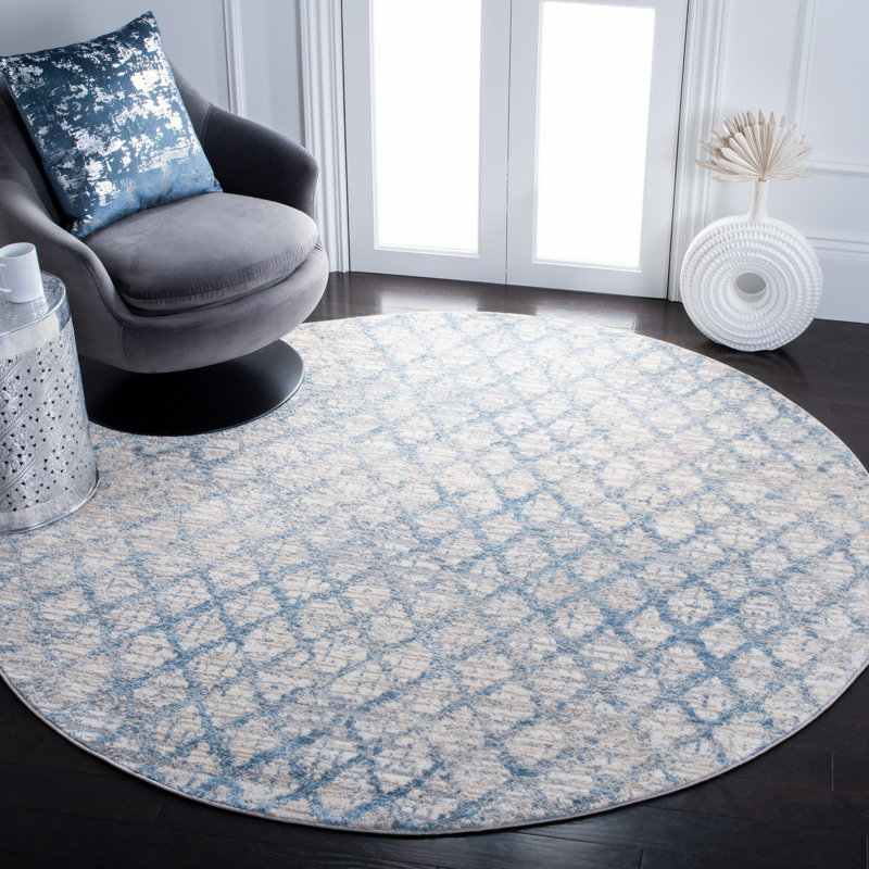 Peabody Geometric Blue/Ivory Area Rug, Round 6'7"