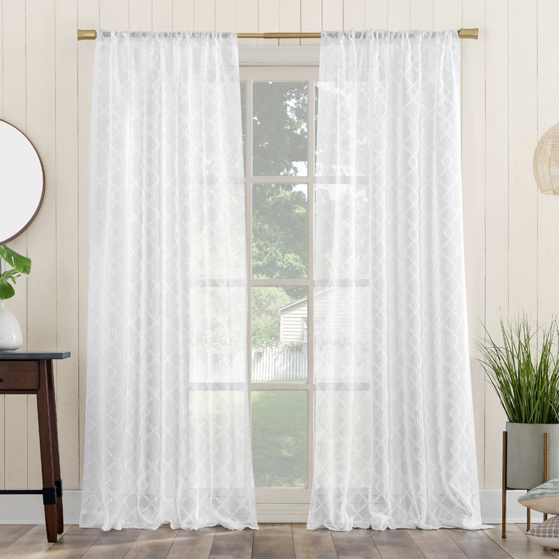 Panneau de rideau semi-diaphane avec passe-tringle, Blanc, L 50 po x L 96 po