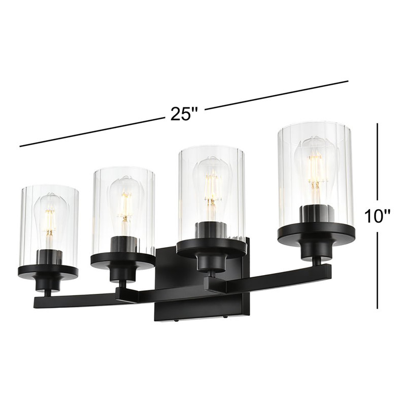 Éclairage pour meuble-lavabo à intensité variable Dariela, Noir, H 10 po x l 25 po x P 25 po, Quatre lumières