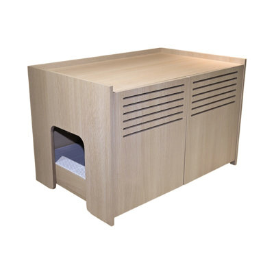 Modern Wooden Cat Litter Box Enclosure With Cat Scratch Pad