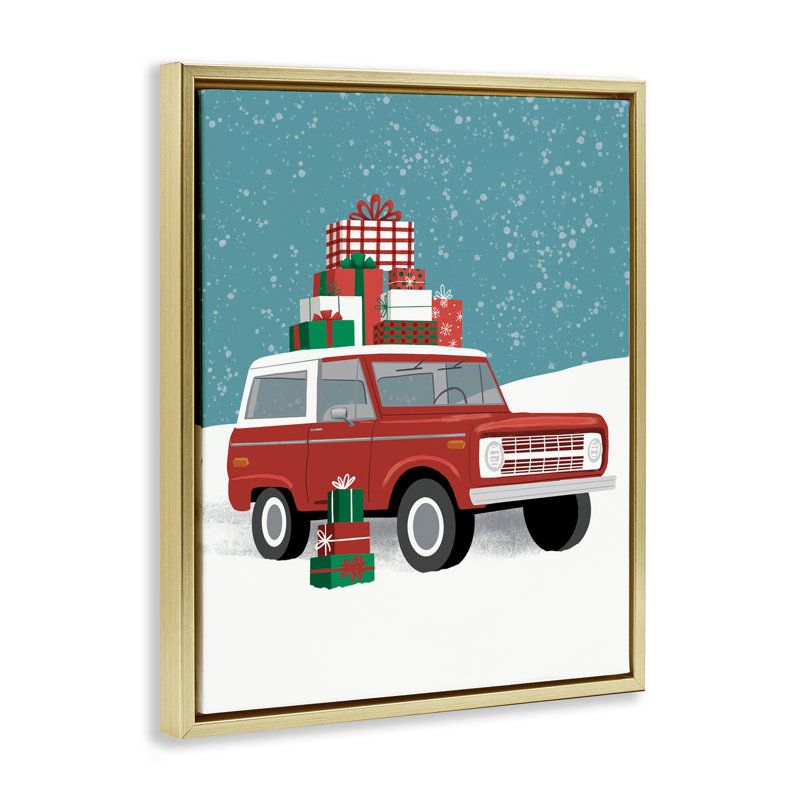 Cadre flottant rouge VUS Christmas Time, design par Jilly Jack Designs, H 31 po x l 25 po, Cadre flottant métallique doré
