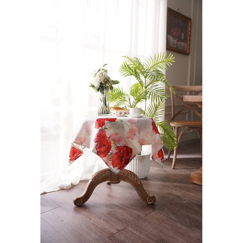 Imprimé floral rétro en lin violet violet, jacquard en polyester, motif de coquelicots rouges, 36 po x 36 po, carré, plateau de table décoratif