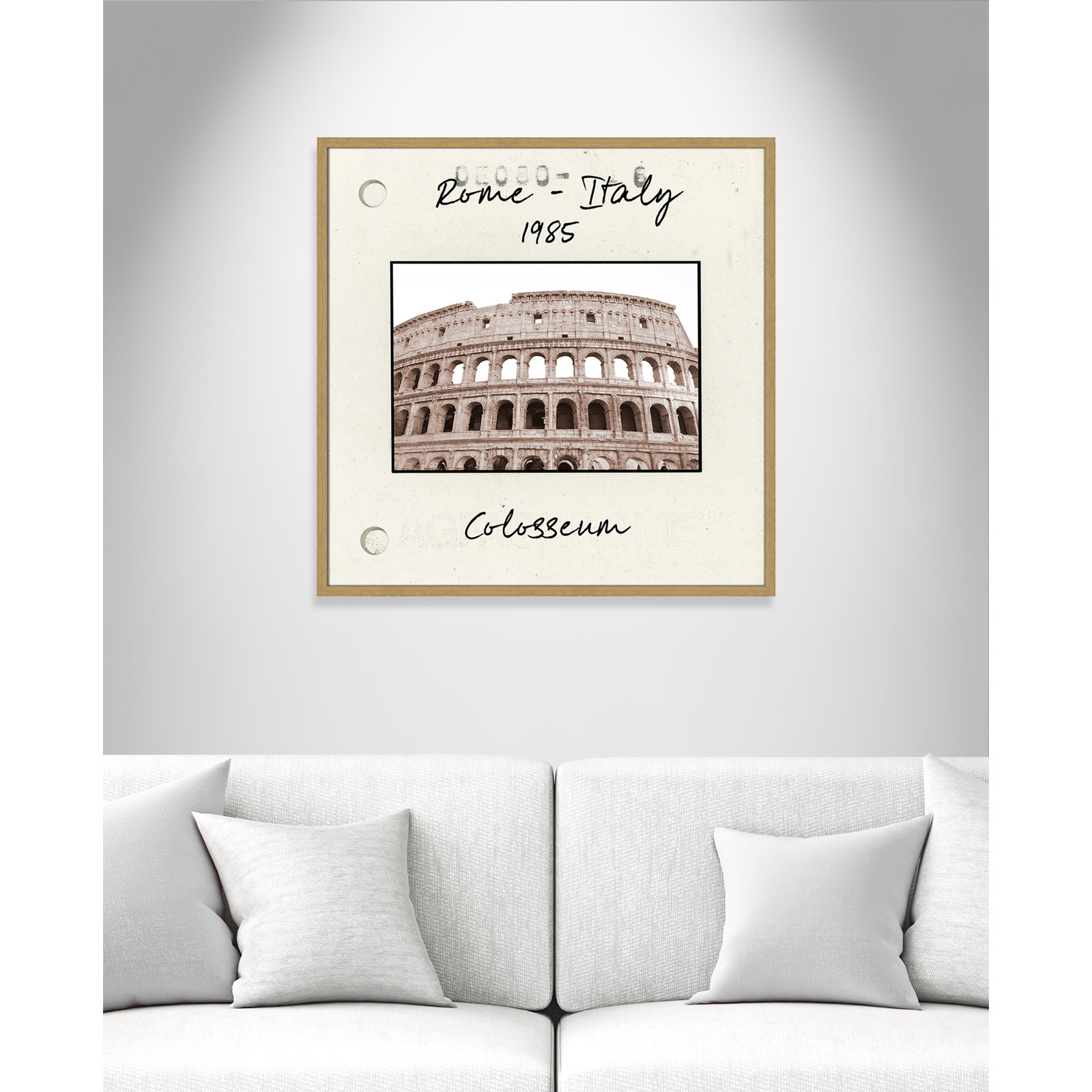 Travel Slide Collection "Rome, Italy - Colosseum" Print, Natural Single Picture Framed Paper, 32" H x 32" W x 0.75" D