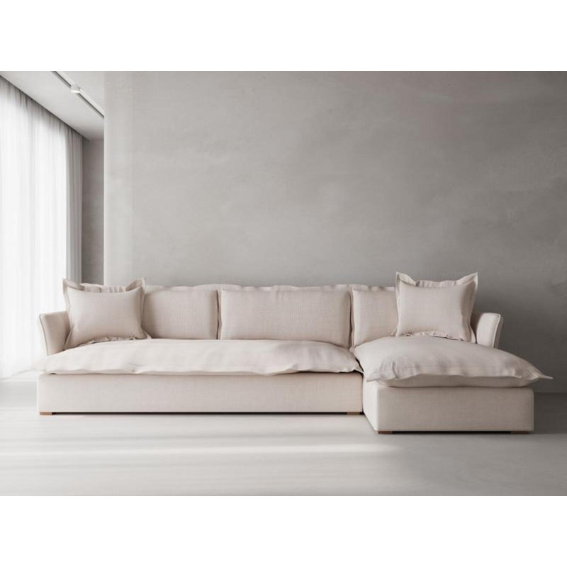 Canapé modulaire avec méridienne Haven, Mélange de polyester ivoire Nevis