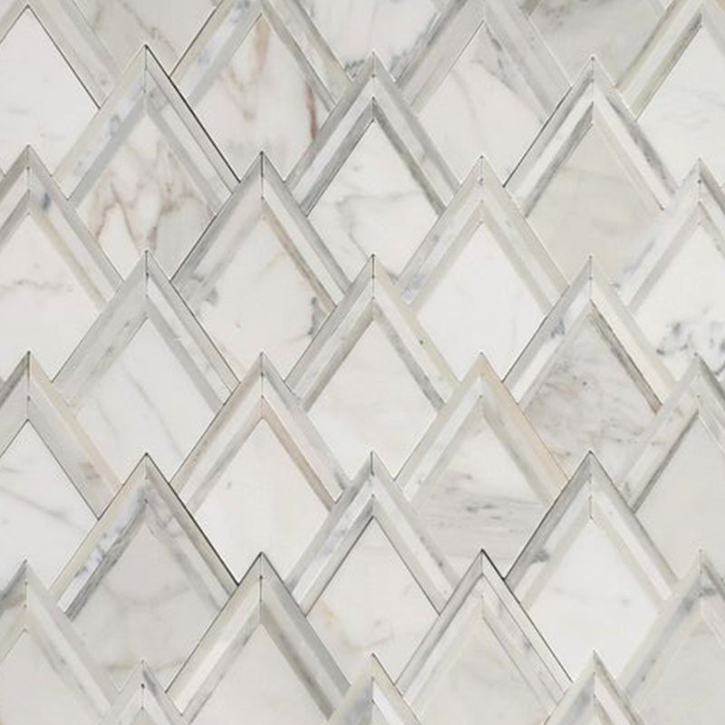 11 in. x 9 in. Marble Tile, Gray/White