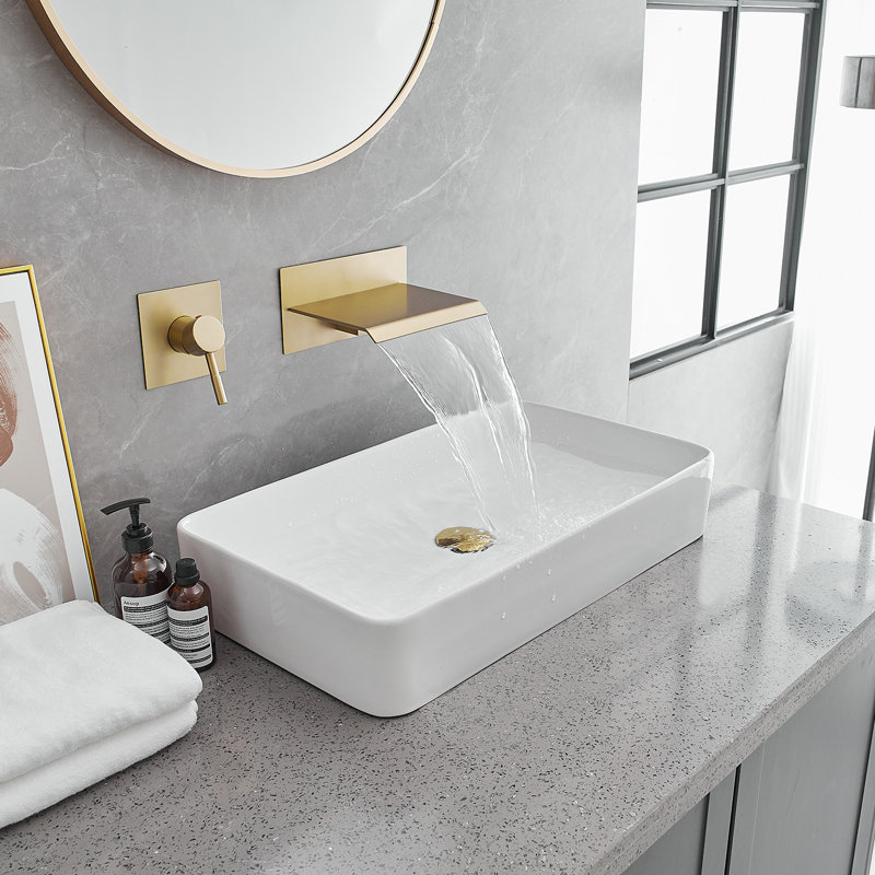 Single Handle Wall Mount Roman Tub Fauce Waterfall Bathroom Faucet, Gold