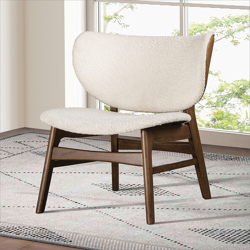 Mid-Century Modern Wingback Chair With Side Table Solid Wood Structure Walnut / Beige