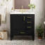 Ensemble de meuble-lavabo traditionnel noir de 30 po avec trois tiroirs, portes à fermeture douce et longues poignées en métal doré - pour les petites salles de bain-1003239295