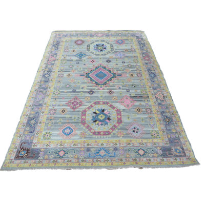 Tapis oriental Oushak noué à la main gris / mauve / rose