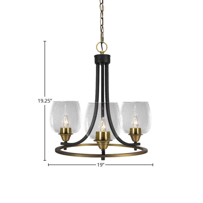 Lustre 3 lumières Paramount illustré avec verre à bulles 6 ", À bulles, Noir mat / laiton