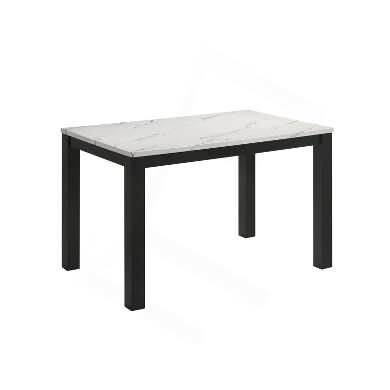 Syon Dining Table, 47 Inch White Faux Marble Top, Black Wood Legs, White