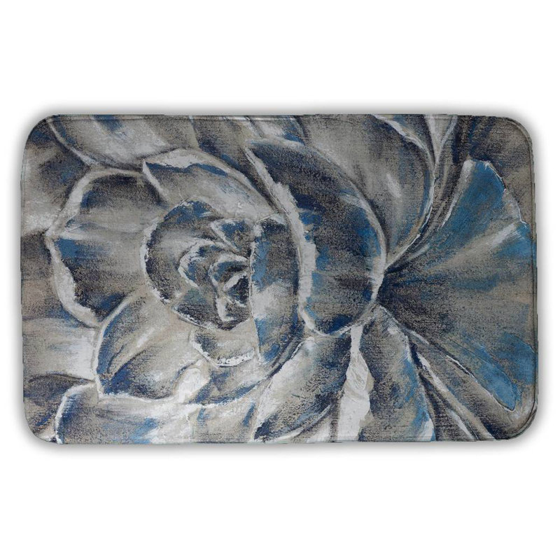 Gray and blue flower Bath Mat with Non-Slip Backing - Quick Dry Memory Foam Bathroom Rug - Absorbent - Modern Plush Spa-Style - Machine Washable