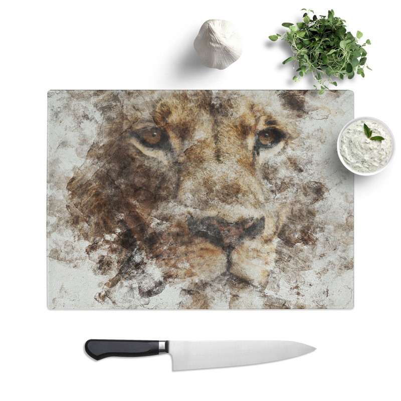 Face of a Lion Watercolour Chopping Board, 0.4cm H x 28.5cm W x 39cm L