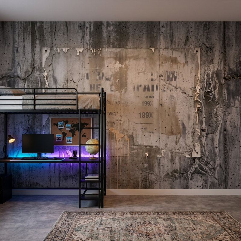 Papier peint mural en béton, décoration murale industrielle amovible, Texturé non collé, 120 po x 96 po