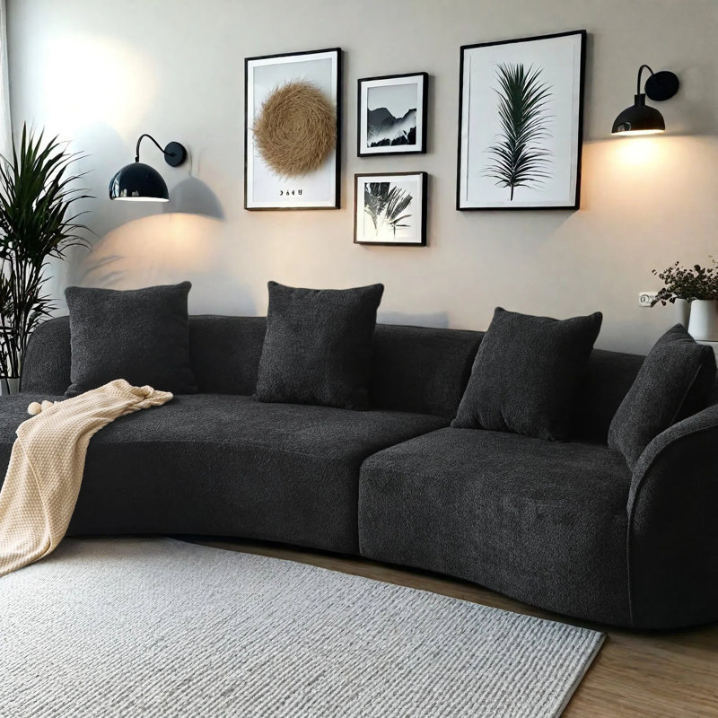Boneless Hession 126" Modern Compression Curved Sectional Sofa, Black Polyester