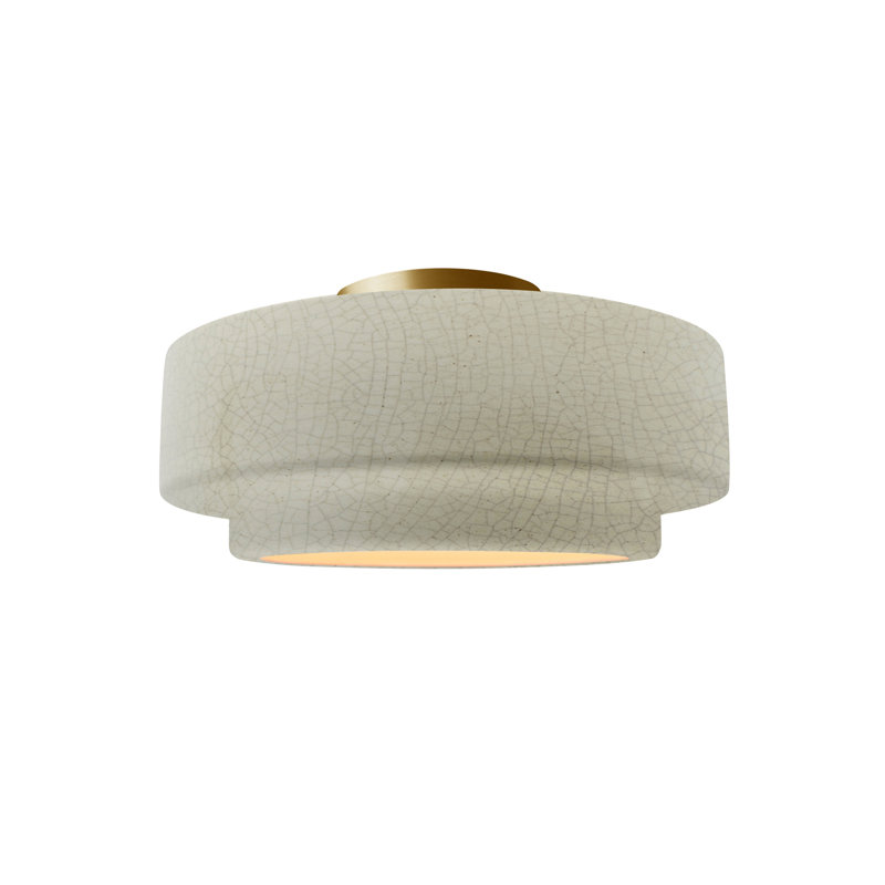 Plafonnier semi-encastré Radiance, Laiton brossé, Craquelure vert céladon, H 7 po x l 12 po x P 12 po