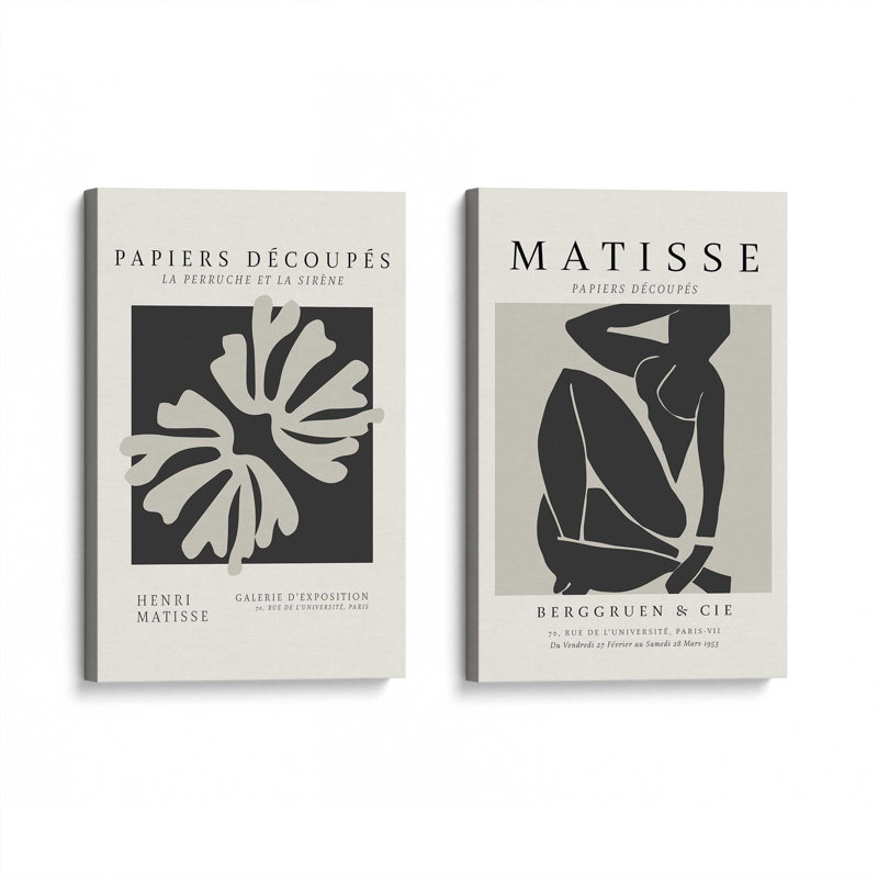 Ensemble de 2 Matisse La Perruche et Nus Noir, Toile tendue, H 18 po x l 24 po