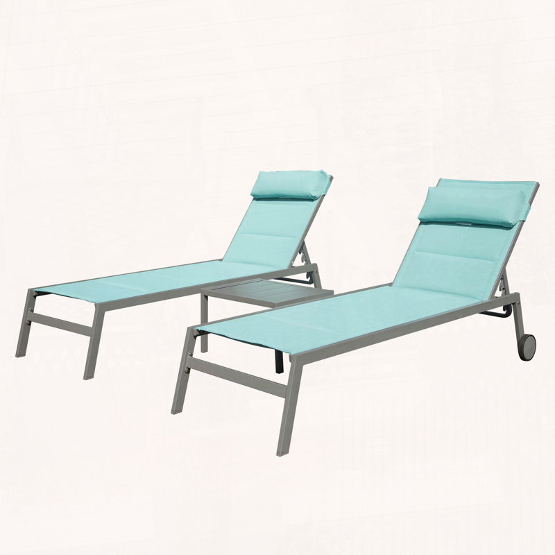 Ensemble de 3 chaises longues d'extérieur pour l'extérieur, Bleu lac