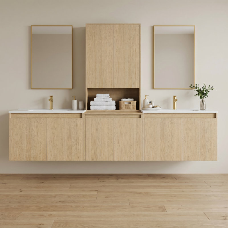 Meuble-lavabo mural 72 po avec armoires à pharmacie, tiroirs à fermeture en douceur, tablettes réglables et grand rangement