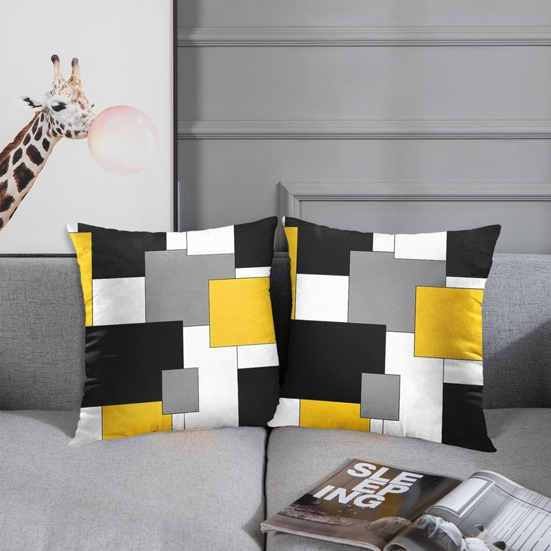 Geometric Throw Pillow Covers, Yellow/Black/Gray