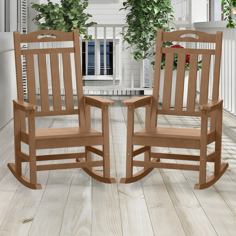 Outdoor Rocking Chairs Weather-Resistant HDPE Rocking Adirondack Chairs, Teak