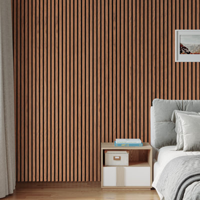 4pcs x 94.5" x 12.6" x 0.8" Acoustic Slat Wall Panels for Interior Wall Décor Oak Brown Wall Slat(4 Pack/33.07 sq.ft)