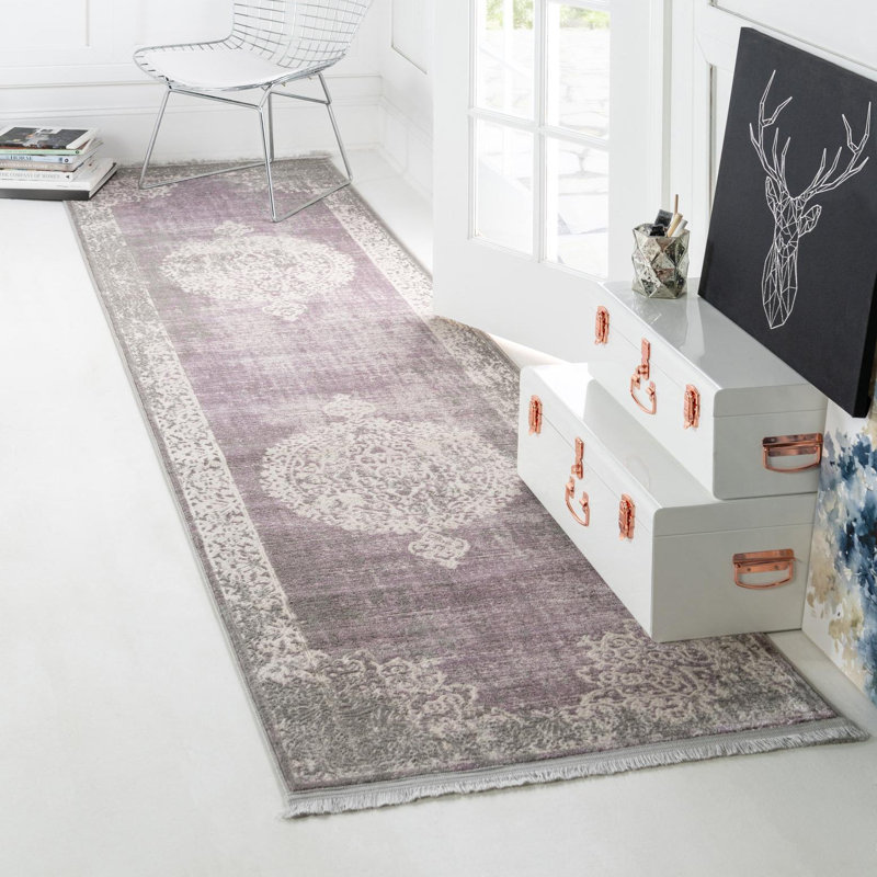 Malynn Oriental Area Rug, Purple/Beige, Runner 2'7" x 12'