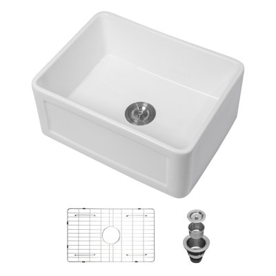 Small Farmhouse Sink - 24 X 18 X 10 Inch Kitchen Sink White Apron-Front Ceramic Single Bowl Small Reversible Farm Sink Laundry Room Sink