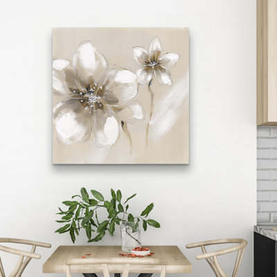 Two cream flowers - 32"x32" art on canvas