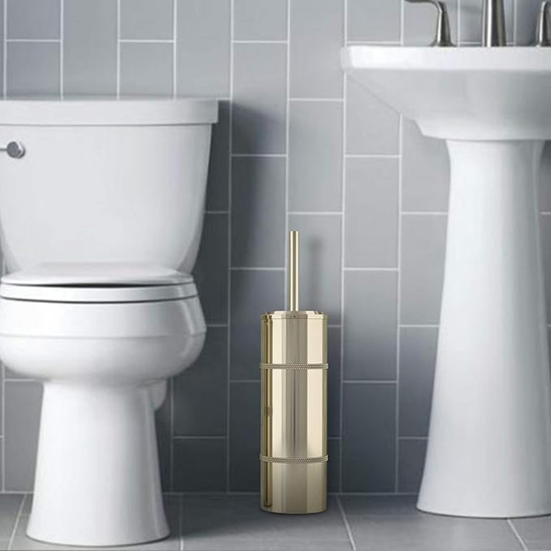 Porte-brosse de toilette en acier inoxydable | Finition dorée | Finition ronde | Livré avec une doublure en plastique complète à l'intérieur pour éviter les gouttes