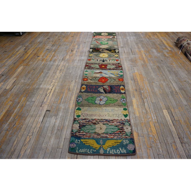 Antique American Hooked Rug Hallway Runner Wool Gray