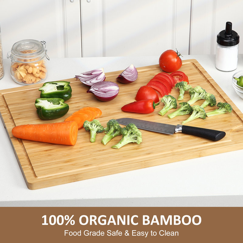Large Bamboo Cutting Board with Juice Groove and Handles