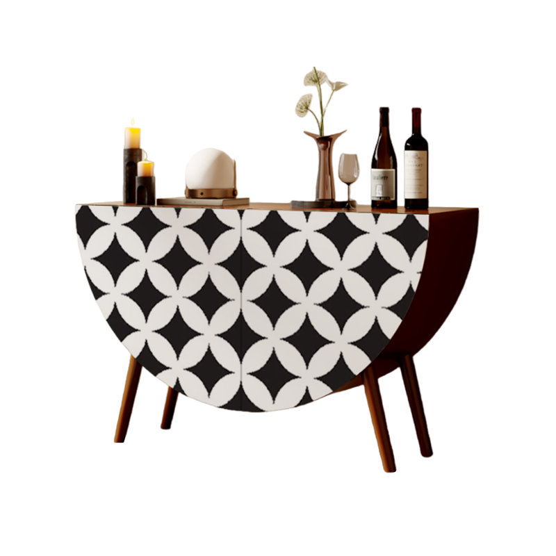 Buffet rétro en demi-lune, Noyer / noir / blanc