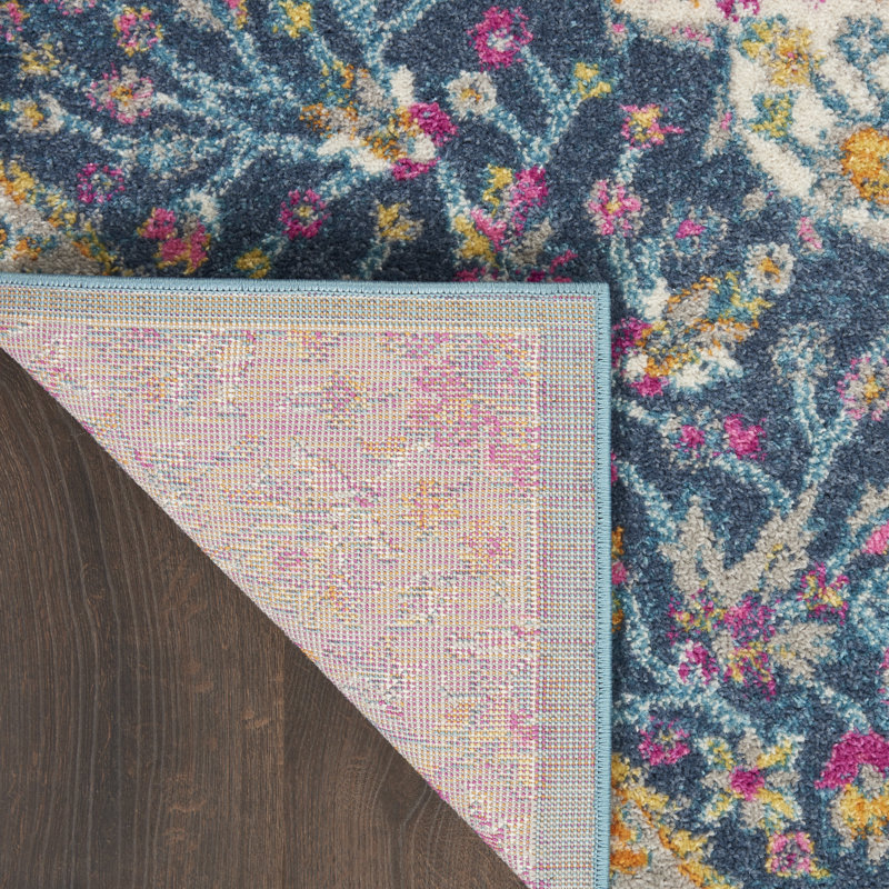 Tapis oriental bleu / rose Verda, Rectangle 3 pi 9 po x 5 pi 9 po