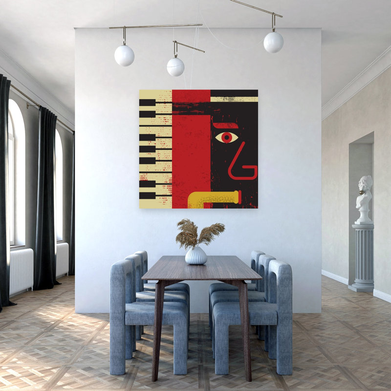 Jazz Piano Face Abstract Geometric Retro Wall Art Print 1 Piece Wrapped Canvas Wall Art, 121.92cm H x 121.92cm W