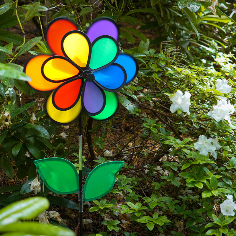 Double fleur arc-en-ciel 14 "avec feuilles
