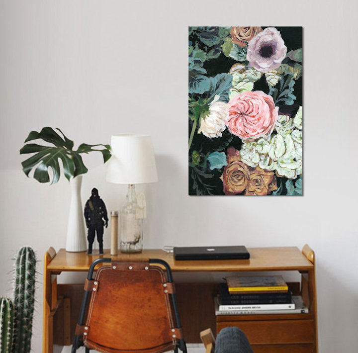 «Noir Arrangement II», reproduction d'aquarelle sur toile tendue, H 26 po x l 18 po x P 1,5 po, Toile tendue, Pas de tapis