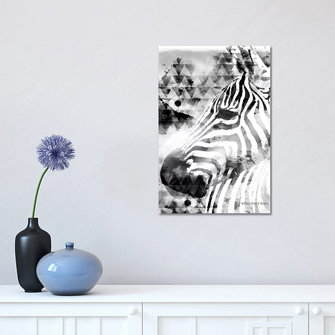 Modern Black and White Zebra by Bluebird Barn - Wrapped Canvas Painting