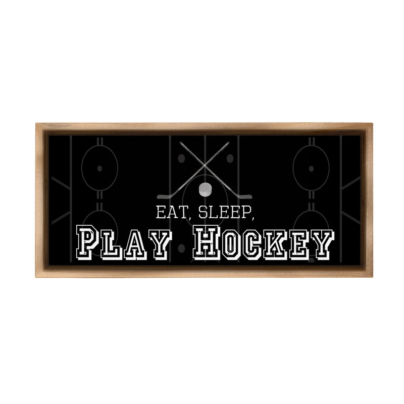 "Eat Sleep Hockey" par Lauren Gibbons sur toile, Cadre flottant orme Montalcino, H 11 po x l 25 po