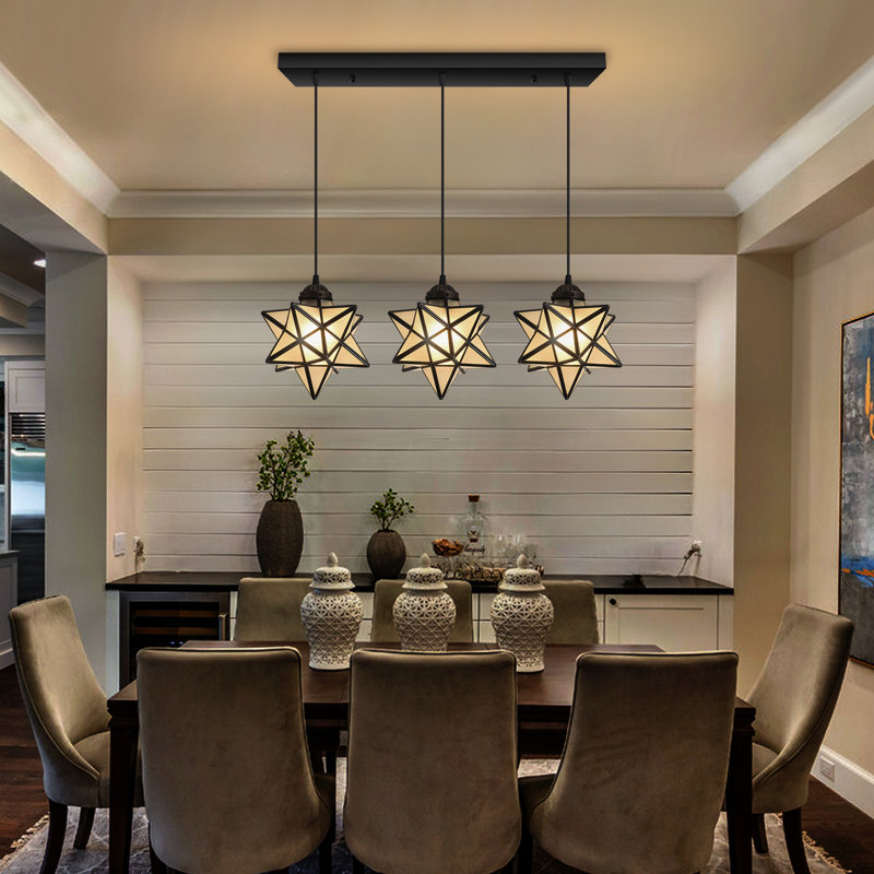 Rectangle Chandeliers Glass Light With Warm Light Bulb, Frosted